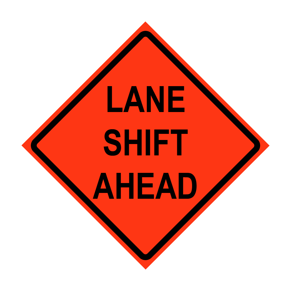 X Roll Up Traffic Sign Lane Shift Ahead